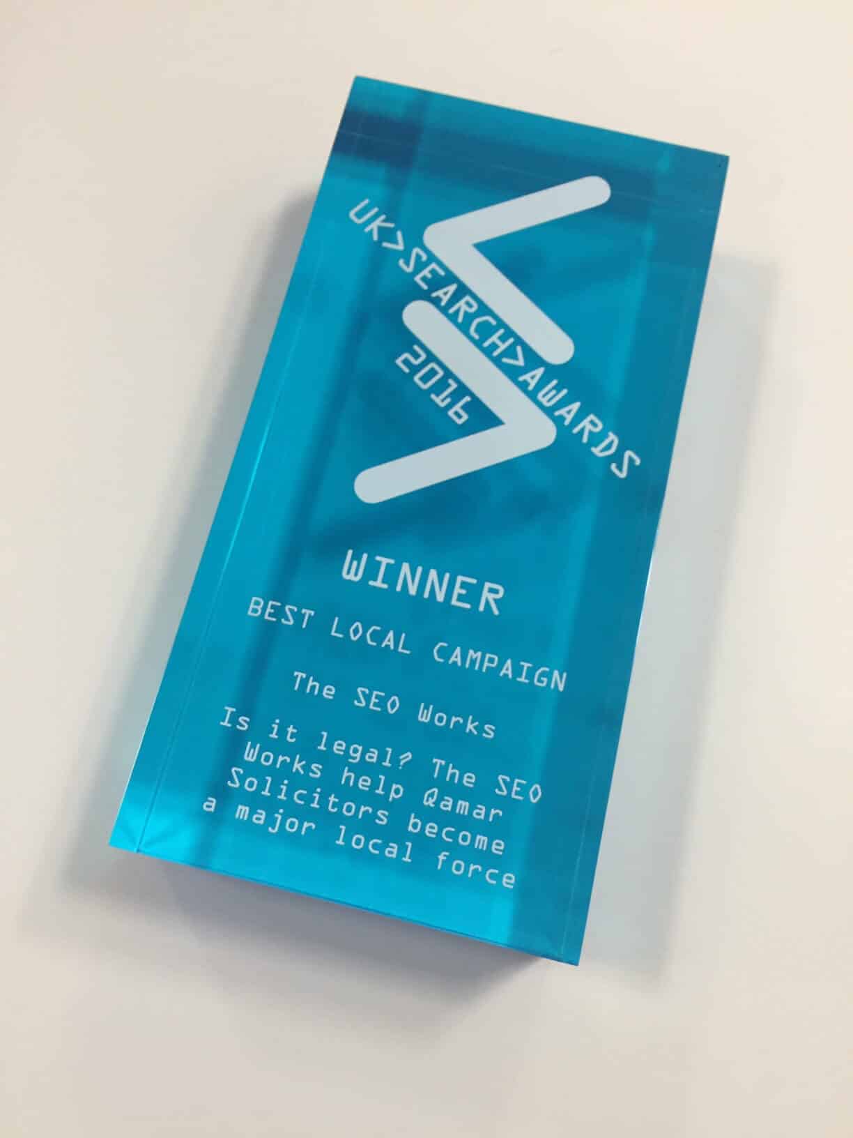uk search awards 2016 best local campaign trophy