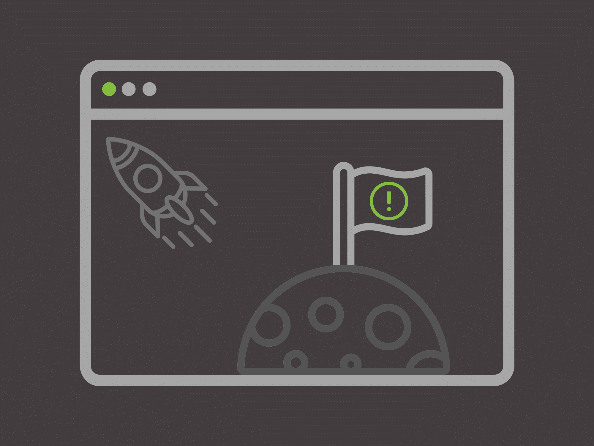 grey landing page with graphic of rocket and moon indicating a landing page