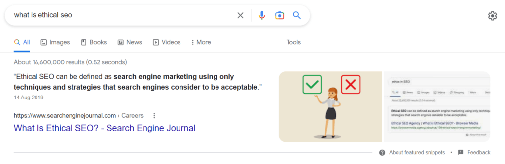 Ethical SEO definition Google screenshot