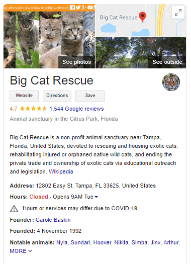Google My Business Shot of Big Cat Rescue