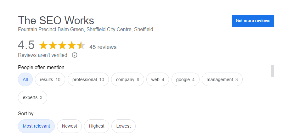 image of reviews section