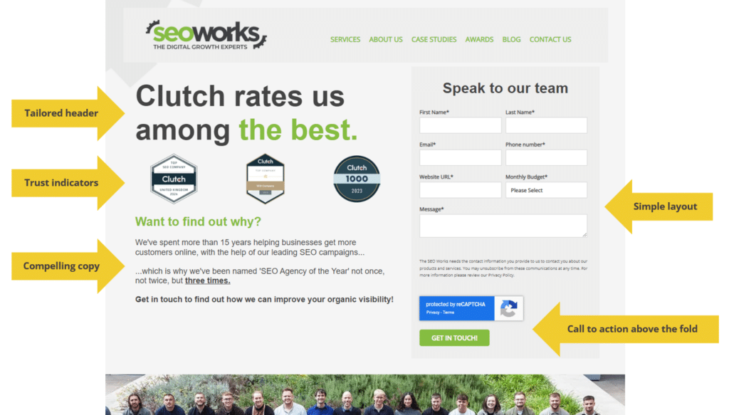 Example landing page
