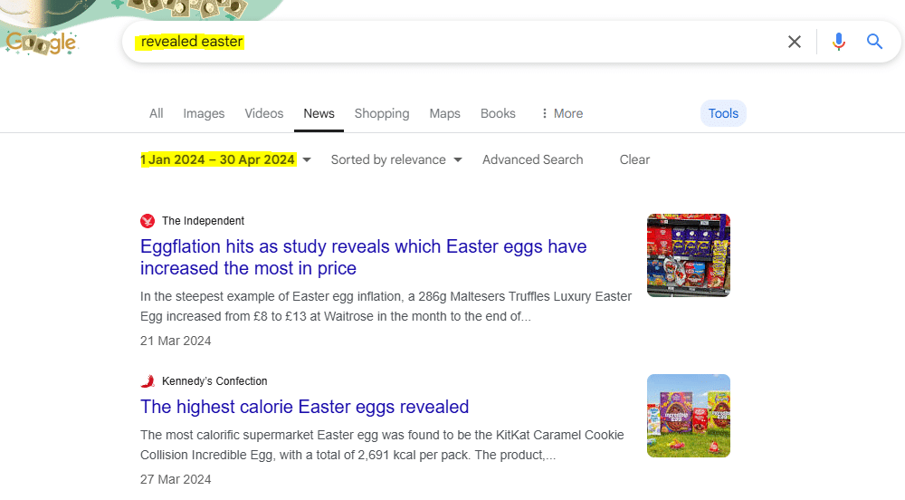 Using Google to search for past news stories