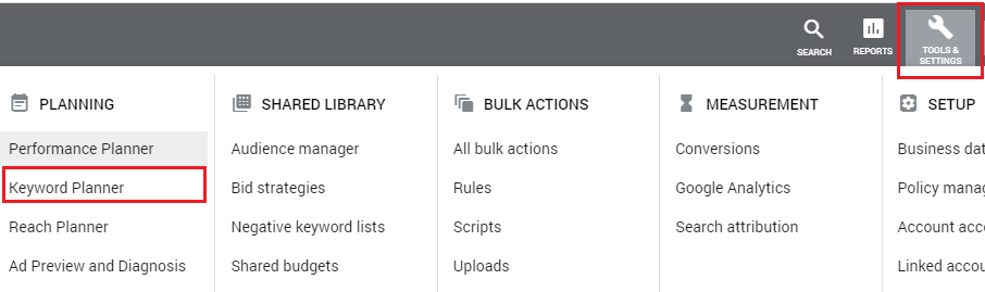 PPC Keyword Research - use Google Ads Planner