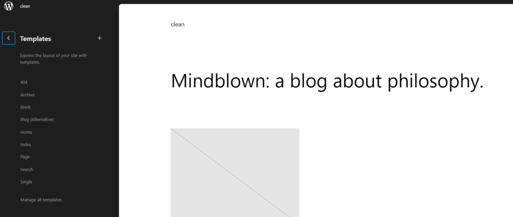 Screenshot of templates area
