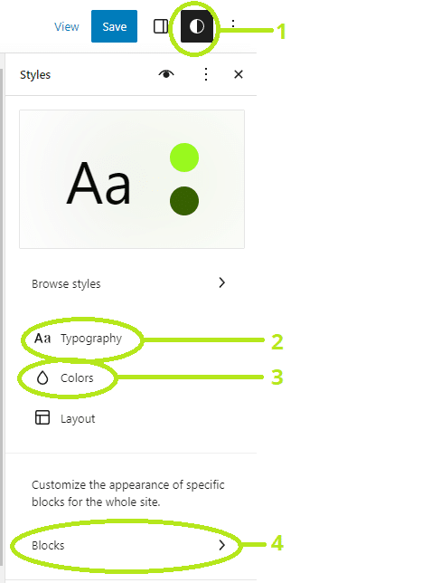 Screenshot of styles editor