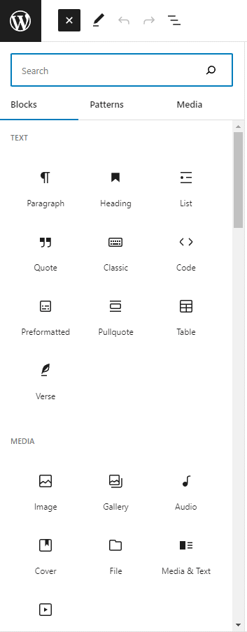 Screenshot of blocks editor