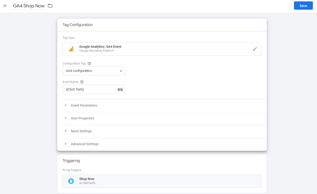 Setting up button click tracking in GA4 (screenshot 1)