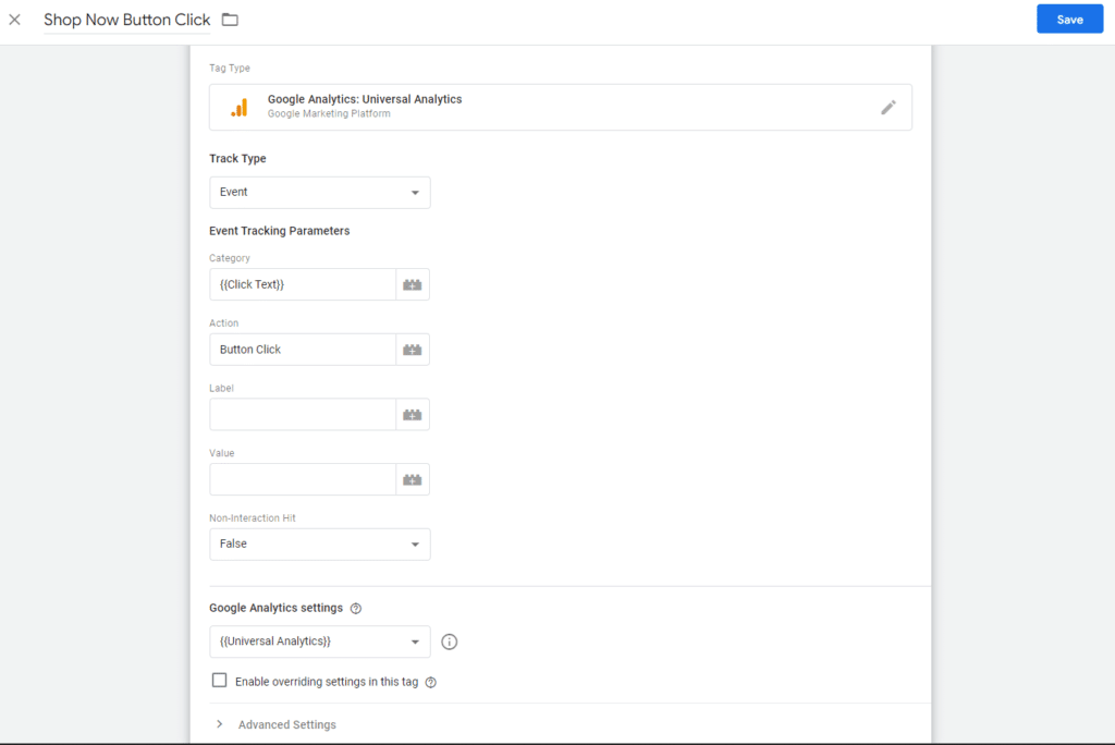 How to set up button click tracking (screenshot step 5)