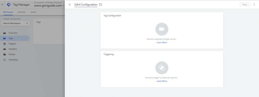 How to set up a GA4 configuration tag (step 1 screenshot)