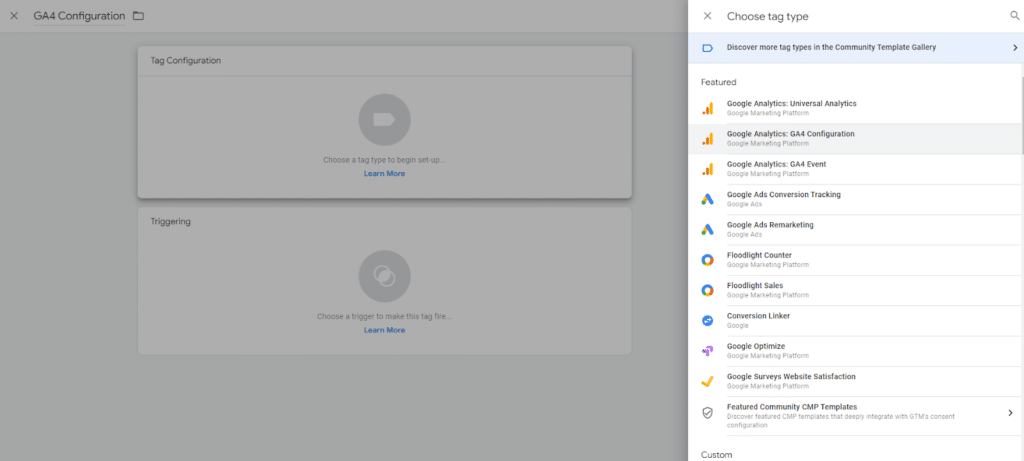 How to set up a GA4 configuration tag (step 2 screenshot)