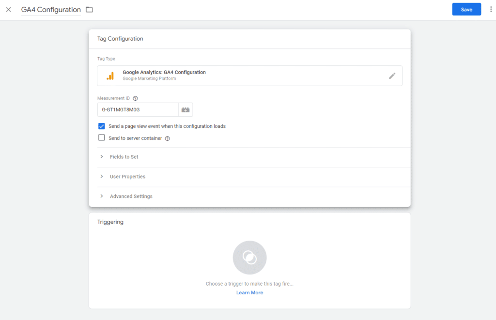 How to set up a GA4 configuration tag (step 3 screenshot)