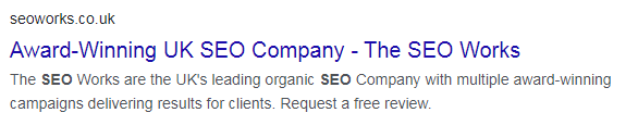 SEO Works homepage optimised metadata on mobile