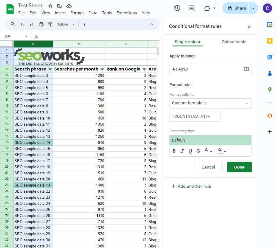 Conditional Formatting example