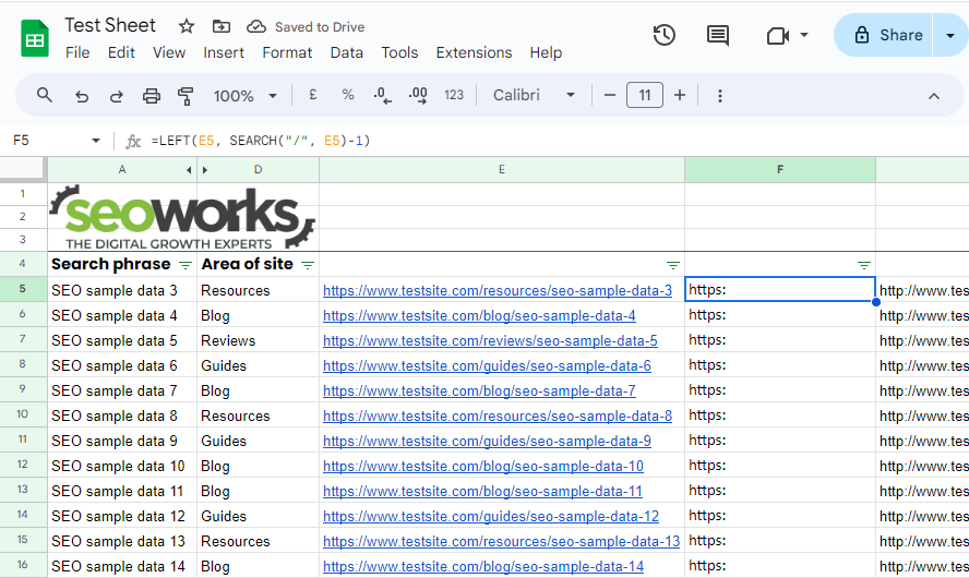 SEARCH formula example