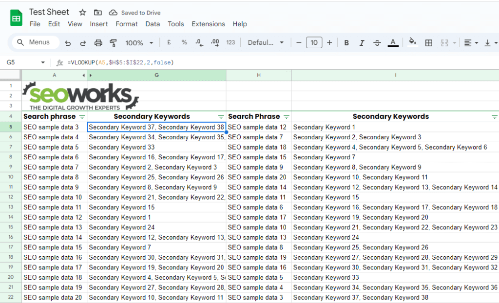 VLOOKUP formula example