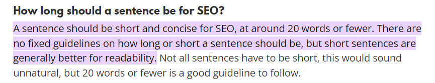 Snippet of sentence structure article