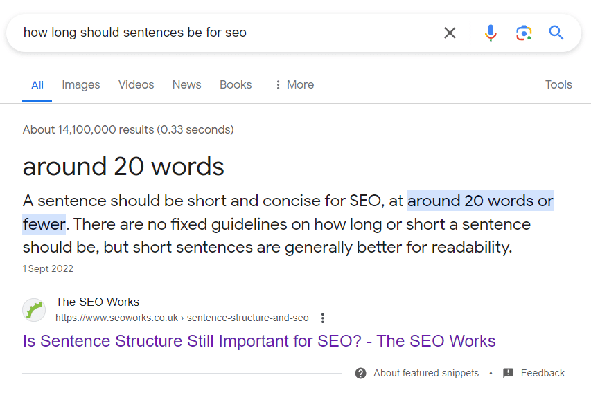 featured snippet example