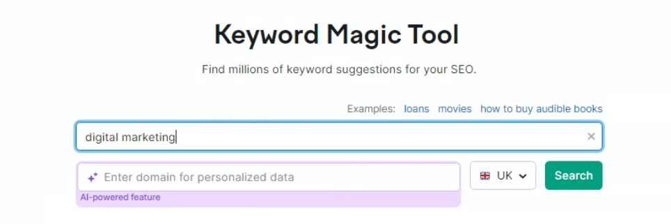 Semrush keyword magic tool example