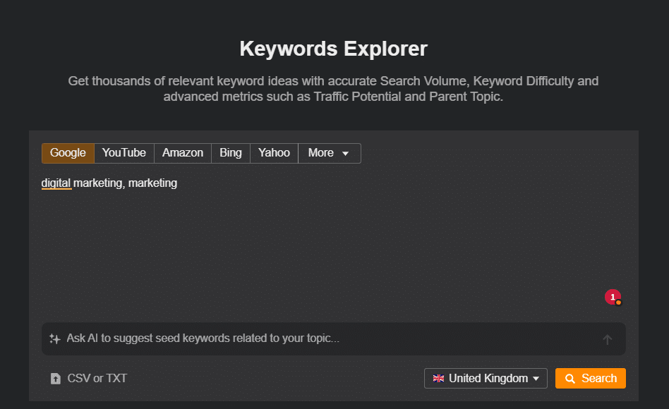Ahrefs keywords explorer example
