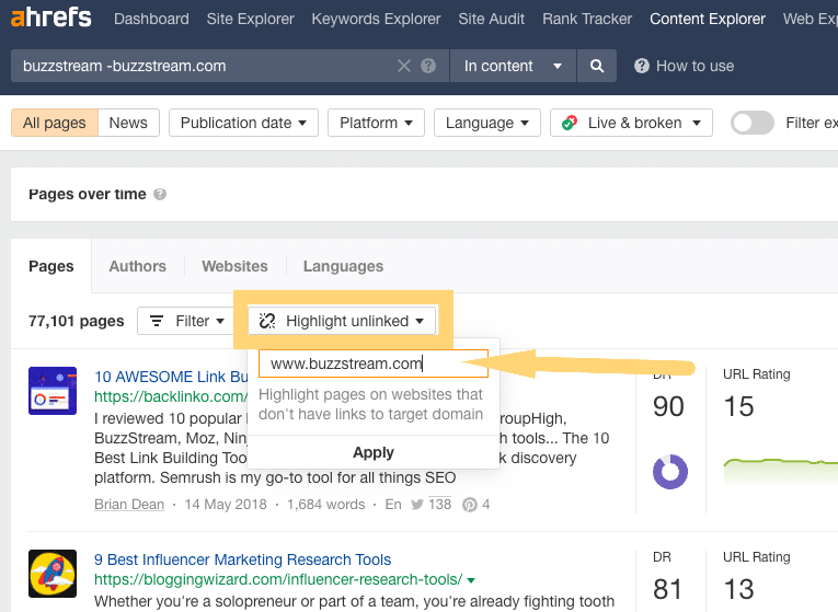 ahrefs example screenshot