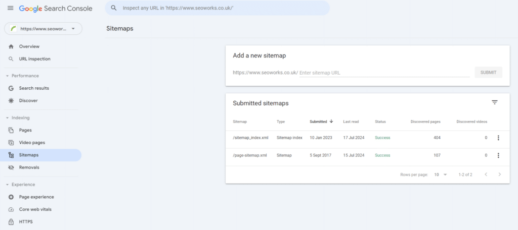 Google Search Console Sitemap report