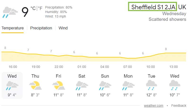 Weather search results