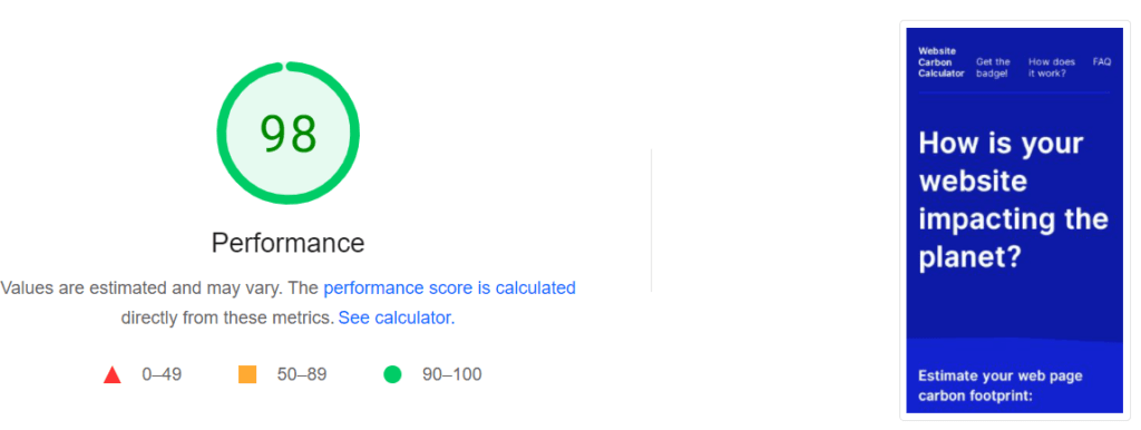 Website Carbon’s page load speed in PageSpeed Insights