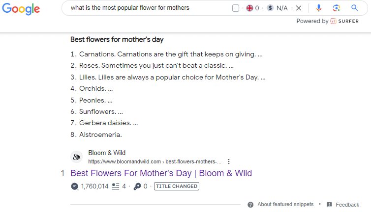Featured snippet example